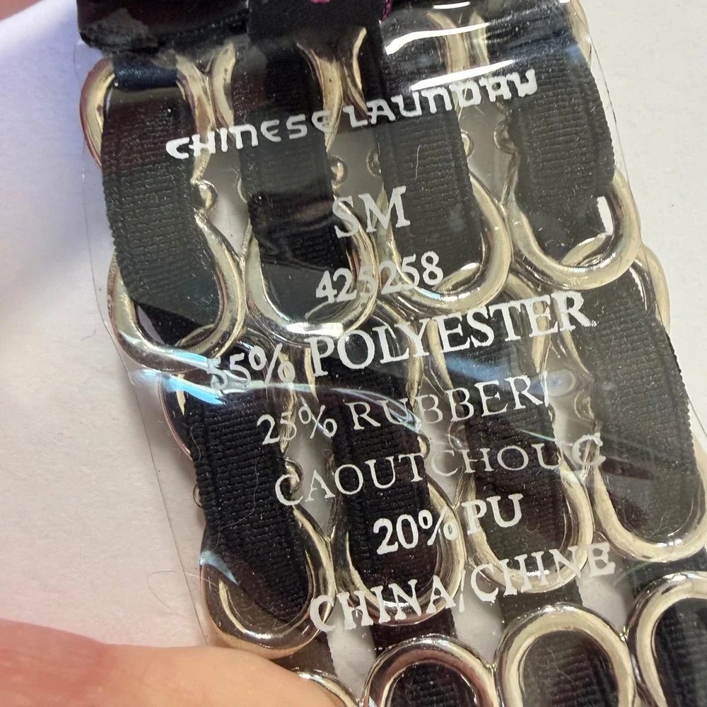 Chinese Laundry Black Elastic Chain Belt Stretch‎ Silver Hook S/M Y2K Glam